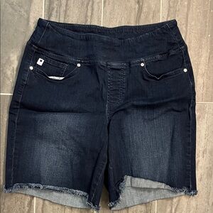 Belle pull on denim shorts knee length